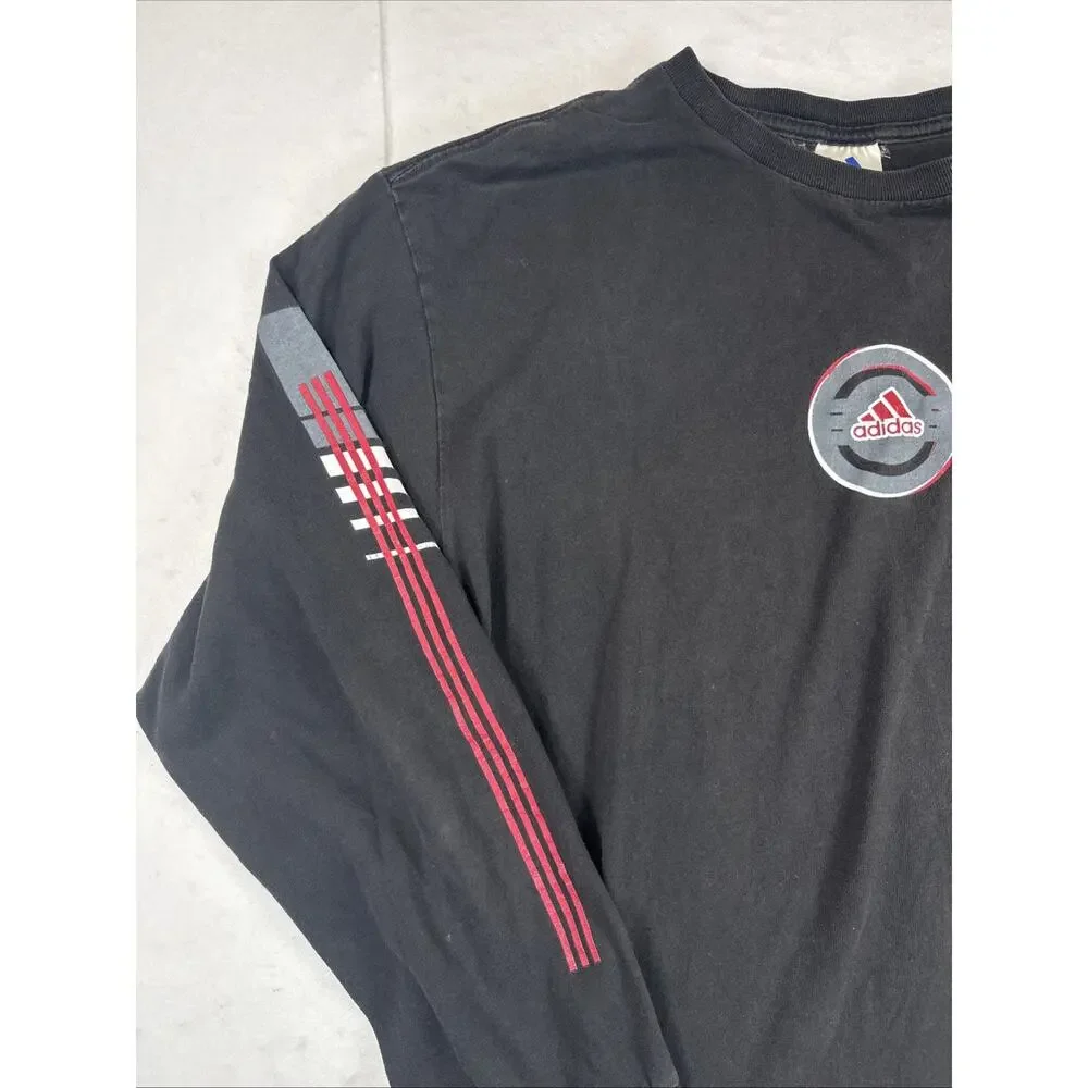 Vintage 90s Adidas Center Logo Long Sleeve Shirt Large Black Red Graphic